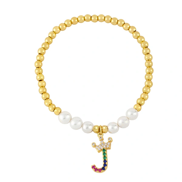 26 English letters bracelet female European and American copper beads pearl elastic bracelet fashion crown letter bracelet brf80