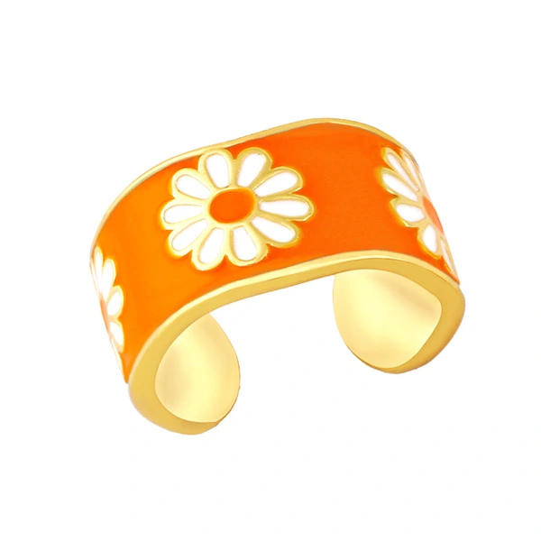 Clearance AS jewelry new retro small daisy open ring personality simple wide version flower ring female rim14