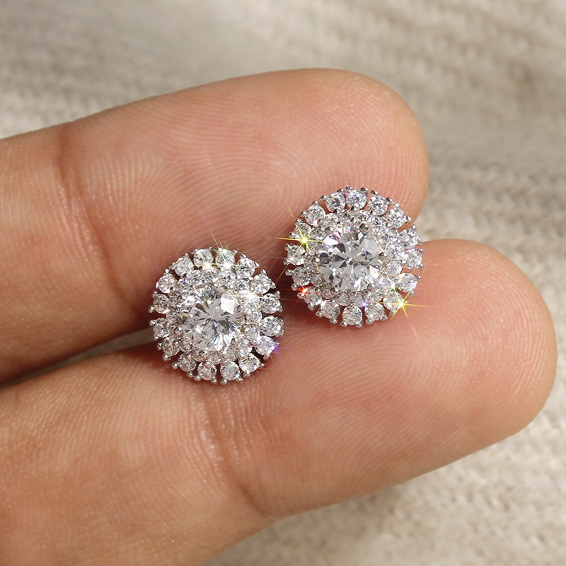  Light luxury style fashion temperament earrings for women geometric shiny micro-inlaid earrings sunflower shape earrings