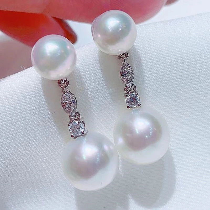 European and American style imitation pearl earrings, simple and elegant diamond-studded long shell pearl earrings, small Chanel style accessories