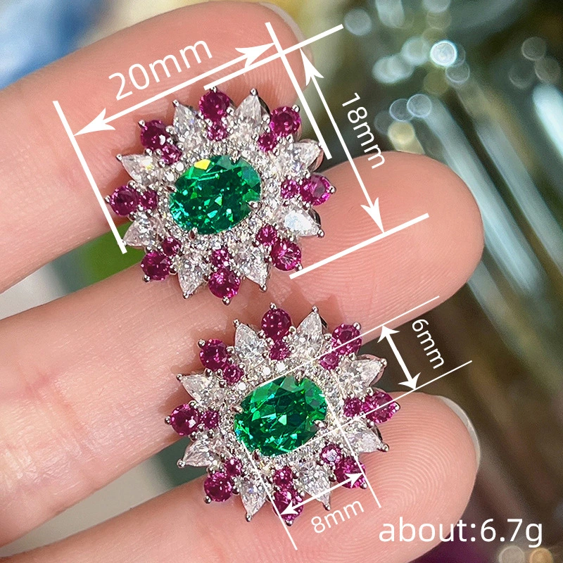 Hot selling luxurious and colorful earrings for women with flower geometric design and eye-catching oval zircon style