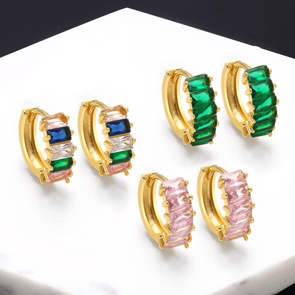 European and American cool style earrings inlaid with rectangular zircon earrings fashionable personality colored zircon earrings era153