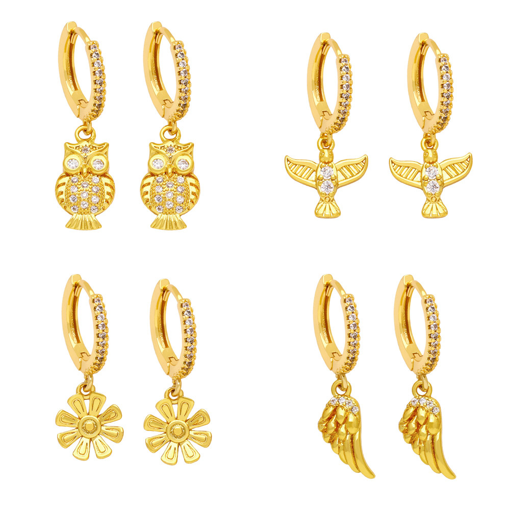 Hot selling owl earrings earrings fashion simple flower angel wings earrings female era289
