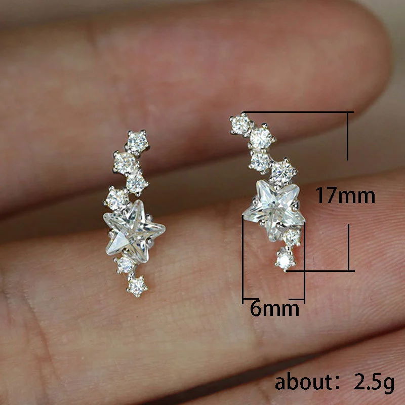 Japanese and Korean style earrings copper-plated gold-plated shining arc star-shaped zircon earrings small fresh and versatile women's earrings