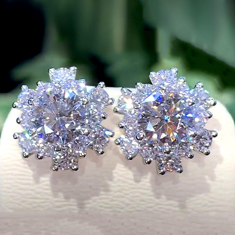 Sweet and cool style flower women's earrings exquisite full diamond zircon flower earrings European and American earrings