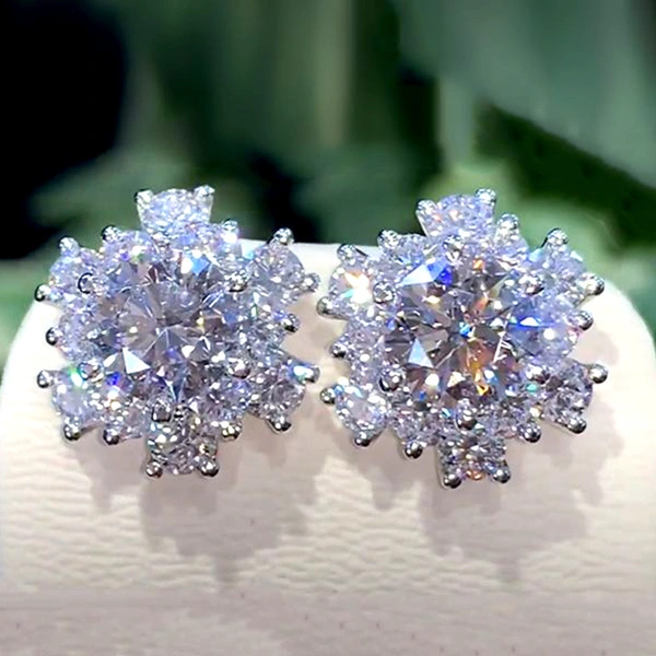 Sweet and cool style flower women's earrings exquisite full diamond zircon flower earrings European and American earrings