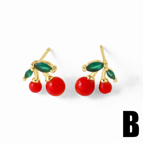 AS jewelry copper plated 18k gold fruit cherry inlaid zircon earrings earrings erq30 ring