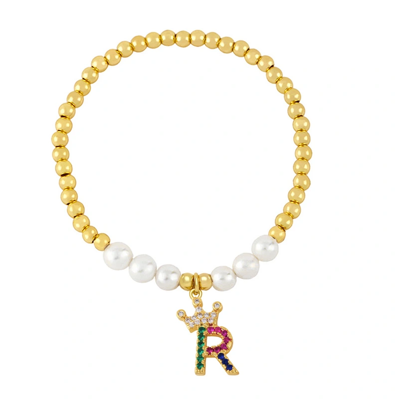 26 English letters bracelet female European and American copper beads pearl elastic bracelet fashion crown letter bracelet brf80