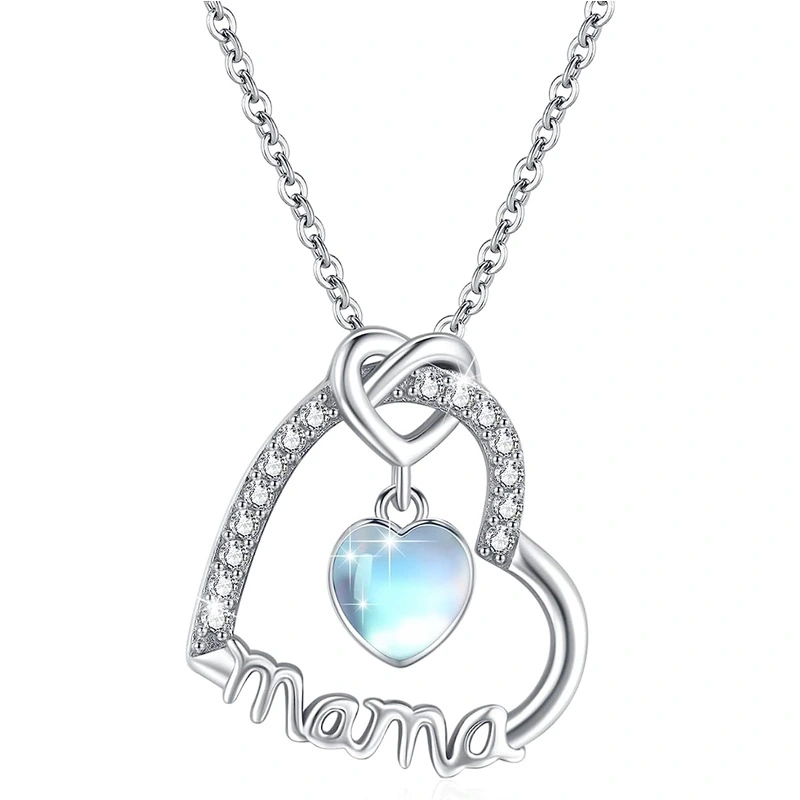 European and American love heart pendant necklace Mother's Day gift for mother, elegant and atmospheric moonstone