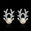  Elk antler Christmas earrings for women, sweet and exquisite princess holiday accessories, imitation pearl zircon jewelry