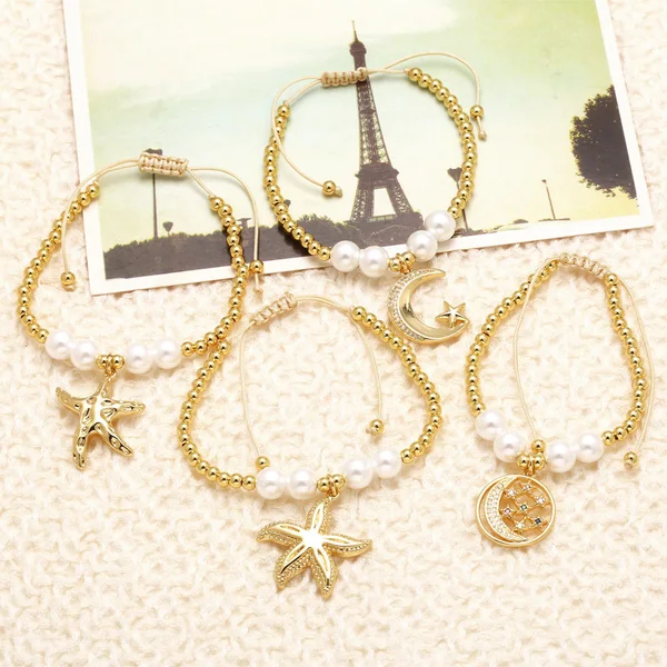 AS jewelry Europe and the United States hot selling pearl bracelet female gold-plated zircon starfish moon pendant bracelet brf67