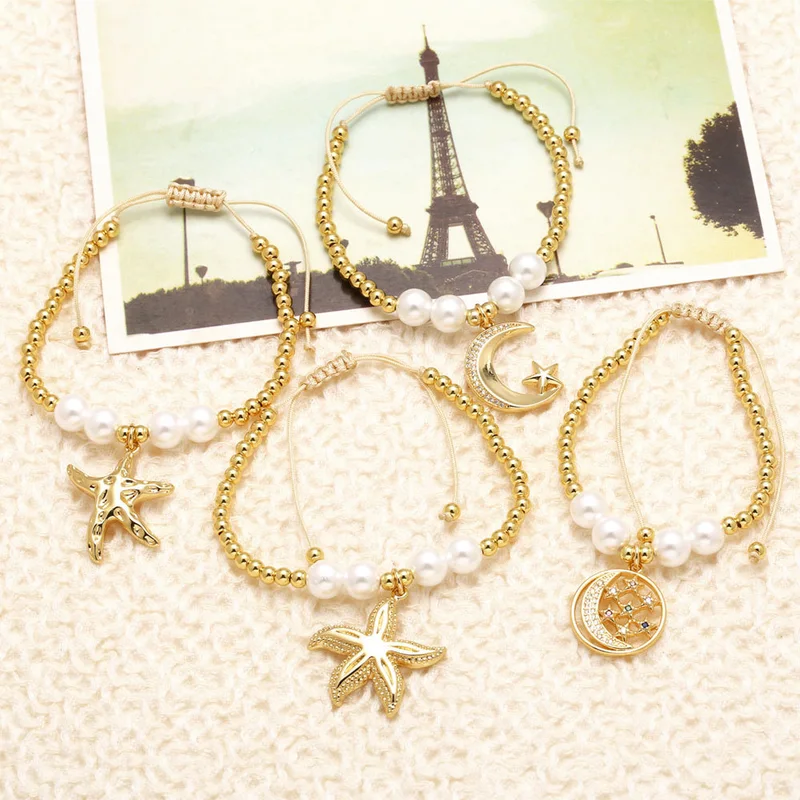 AS jewelry Europe and the United States hot selling pearl bracelet female gold-plated zircon starfish moon pendant bracelet brf67