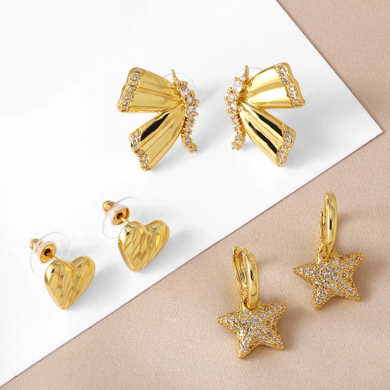 New hot selling butterfly earrings for women gold-plated and inlaid with zircon five-pointed star love earrings ert76