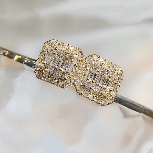 New earrings light luxury T square rock sugar diamond zircon earrings women's exquisite Valentine's Day gift jewelry