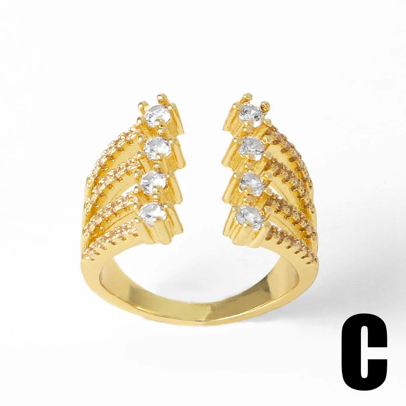 AS jewelry hot selling irregular open ring female copper plated 18k gold inlaid zircon ring rih13