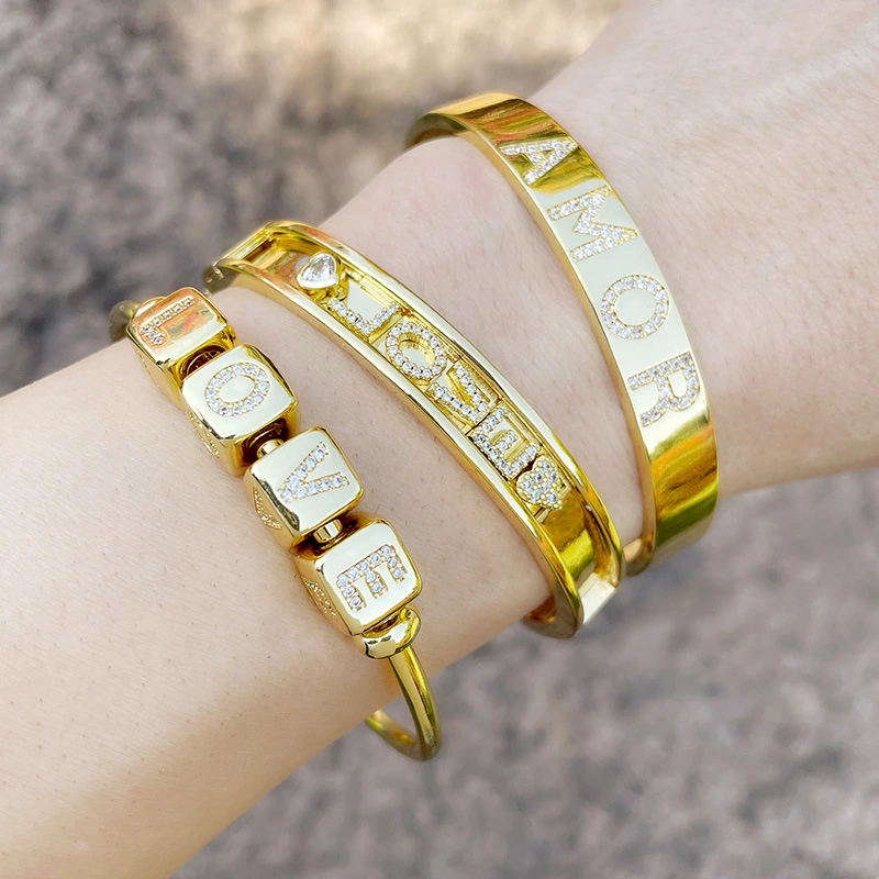 European and American 26 square brand English letter bracelet female bracelet cold style personality DIY diamond letter bracelet brc87