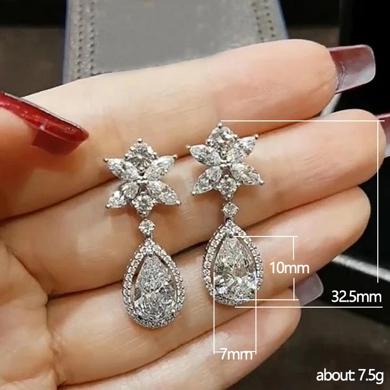 Hot selling flower earrings exquisite teardrop pear-shaped zircon earrings romantic wedding bridal earrings