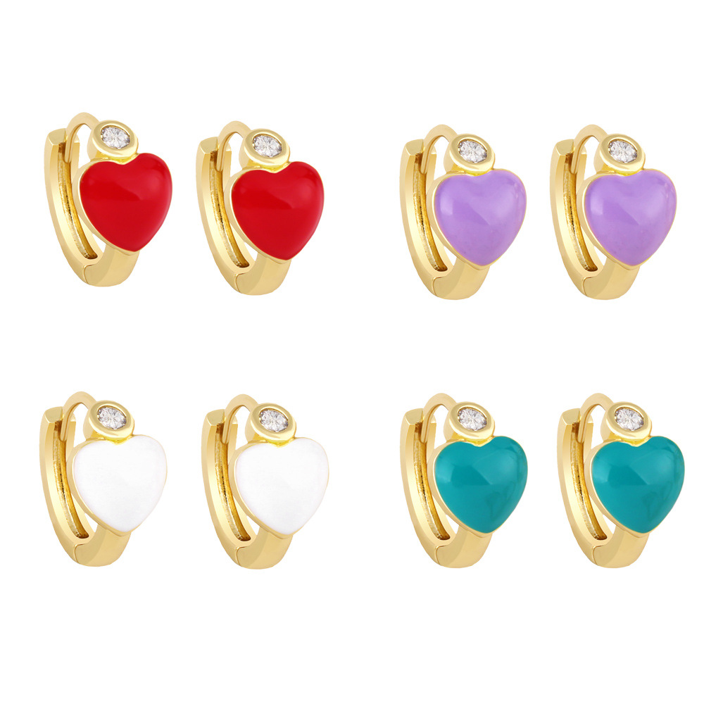 Clearance European and American love oil drop diamond earrings heart-shaped oil drop multi-color peach heart earrings female ery78