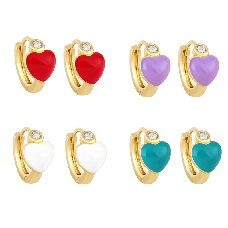 Clearance European and American love oil drop diamond earrings heart-shaped oil drop multi-color peach heart earrings female ery78