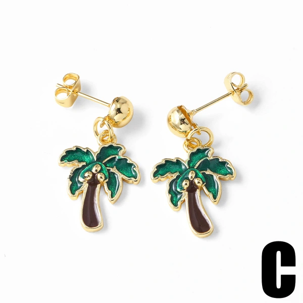 AS jewelry retro copper plated real gold cherry coconut tree pendant earrings earrings female erq31