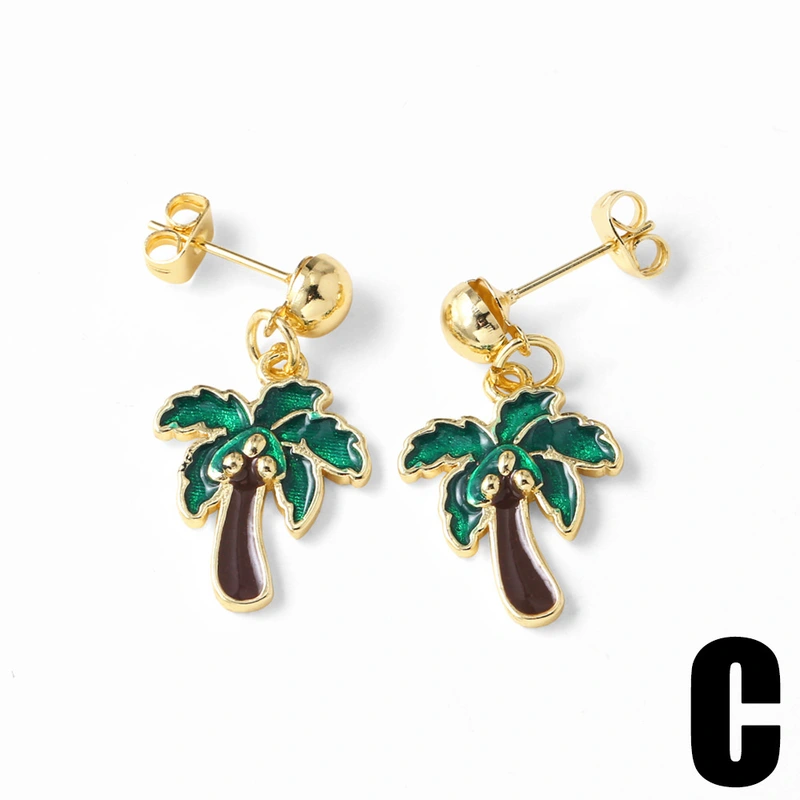 AS jewelry retro copper plated real gold cherry coconut tree pendant earrings earrings female erq31