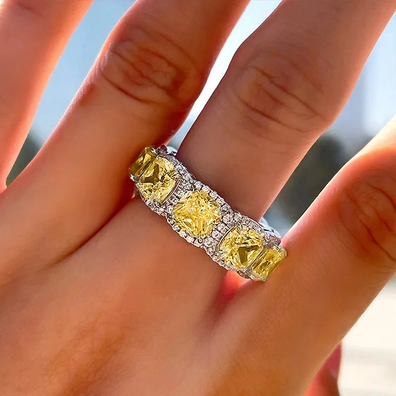 European and American hot-selling diamond ring princess series quadrilateral luxury ring exquisite high-end women's ring