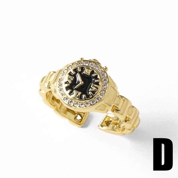 AS jewelry hot selling copper plated 18k gold drop oil watch clock open ring ring female riq50