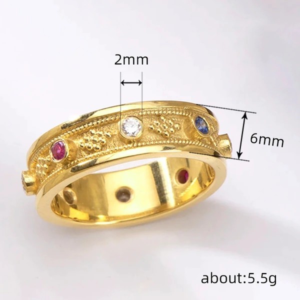  European and American colored inlaid zircon rings fashionable geometric light luxury style rings popular jewelry