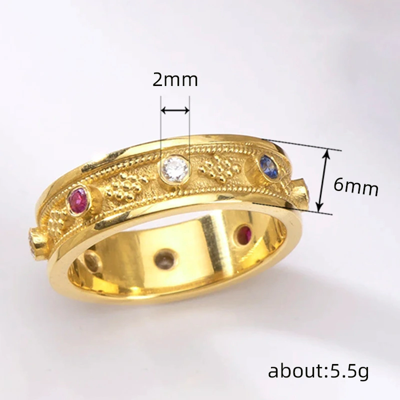  European and American colored inlaid zircon rings fashionable geometric light luxury style rings popular jewelry