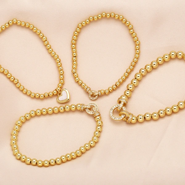 Jewelry love pendant bracelet copper plated real gold inlaid zircon beaded bracelet hand jewelry brd05