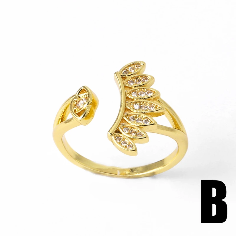 AS jewelry European and American love open ring female copper plated 18k gold heart-shaped zircon flower ring rih10