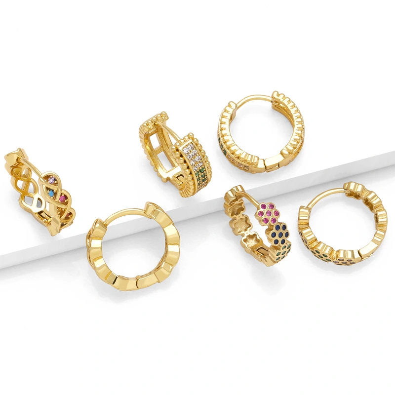 Hot selling colorful zircon earrings temperament versatile gold-plated earrings female erv26