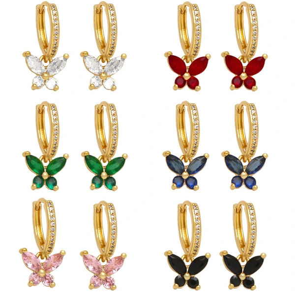 New European and American style simple zircon butterfly earrings women's light luxury niche temperament all-match flower earrings eru36