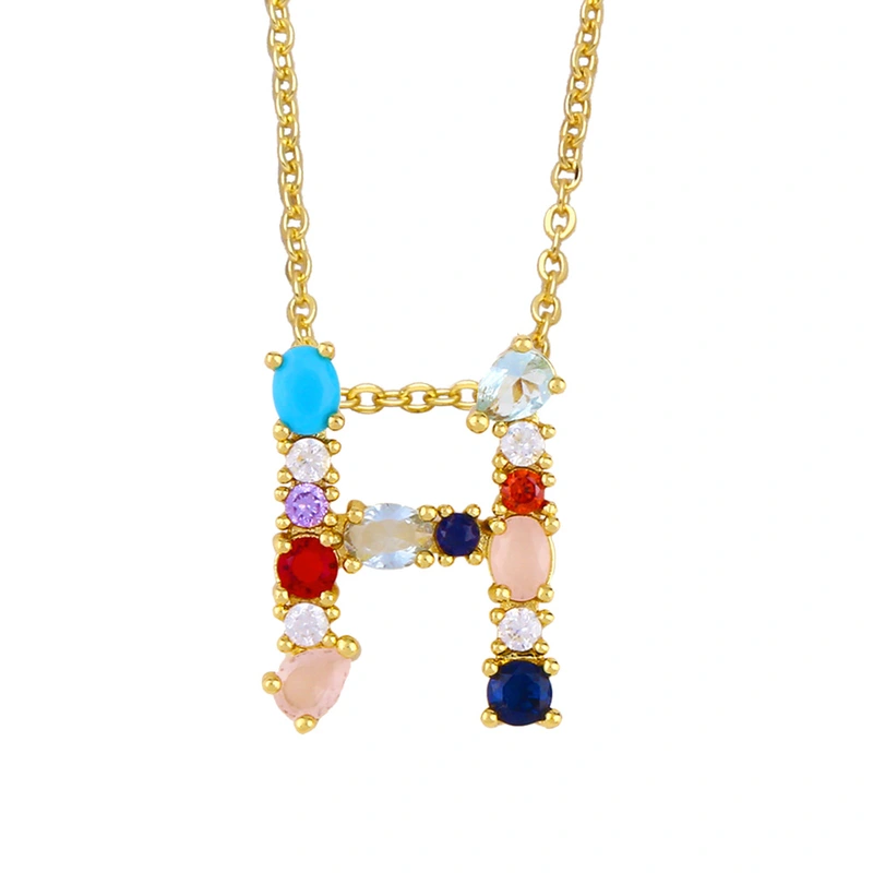Letter necklace European and American new color zircon necklace with diamond surname English AZ letter necklace nkp25