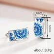 Metal painting oil ancient style earrings for women small fresh gradient flower ring blue and white porcelain elegant exquisite earrings
