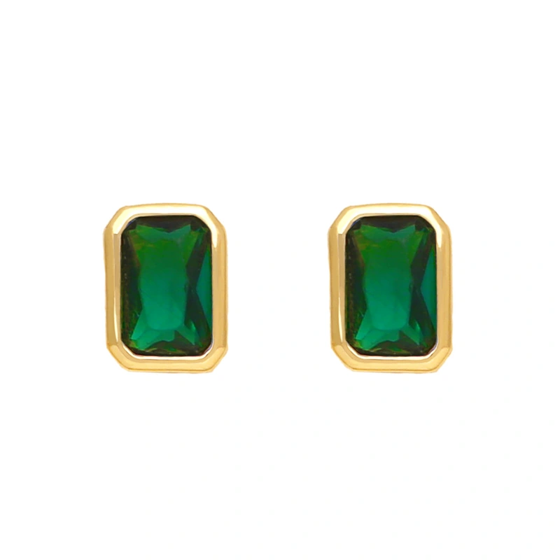 Sparkling diamond color rectangular zircon earrings sweet simple versatile small exquisite earrings earrings female erq42