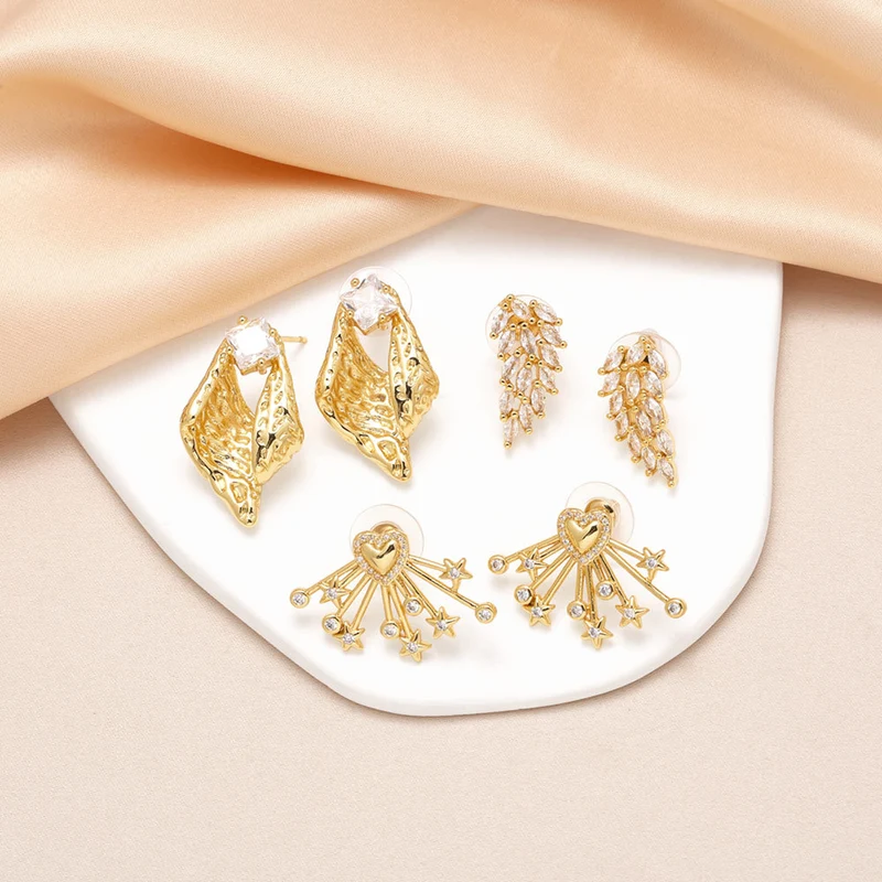 AS jewelry love irregular earrings female electroplated real gold inlaid zircon earrings era388