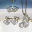 2021 New Arrival Heart Diamond Heart Necklace Set All-match Personalized Heart-shaped Earrings Three-piece Set