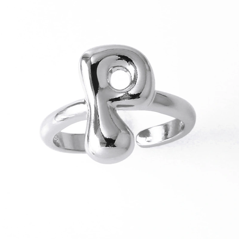 AS jewelry smooth 26 English letters ring female copper plated real gold open ring rih04