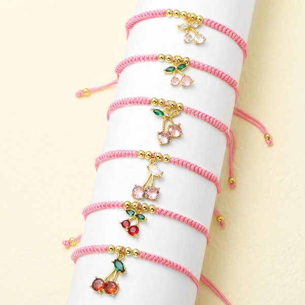 AS jewelry popular fruit cherry pendant bracelet female woven adjustable hand rope brd94