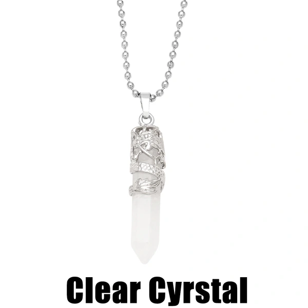 Hot selling crystal agate single pointed hexagonal column pendant bullet necklace European and American jewelry wholesale nkb579