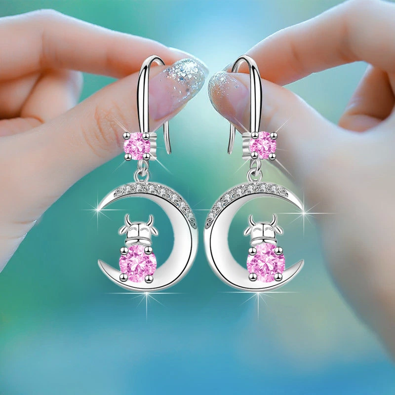 Hot-selling earrings: Creative Zodiac Year Ox Earrings, Water Drop Moon Diamond Earrings
