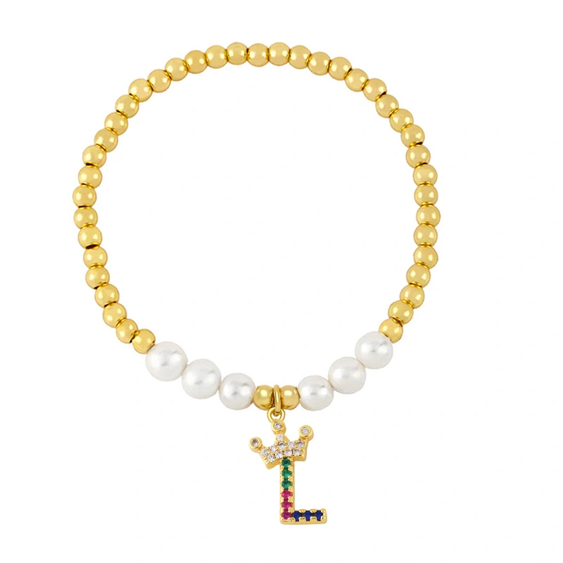 26 English letters bracelet female European and American copper beads pearl elastic bracelet fashion crown letter bracelet brf80