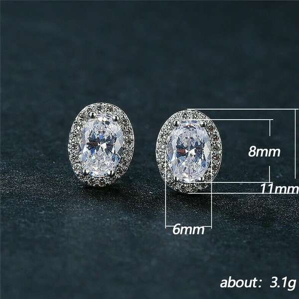 Simple pigeon egg earrings with diamonds and zircon oval earrings for women European and American all-match exquisite earrings