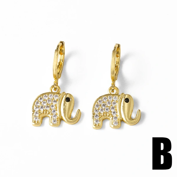 AS Jewelry Hot Selling Copper Plated 18K Gold Full Zircon Elephant Pendant Earrings Era058