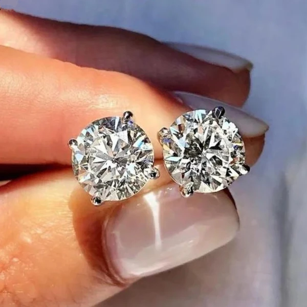 European and American hot-selling earrings classic four-claw round diamond zircon earrings for women simple and versatile single diamond earrings