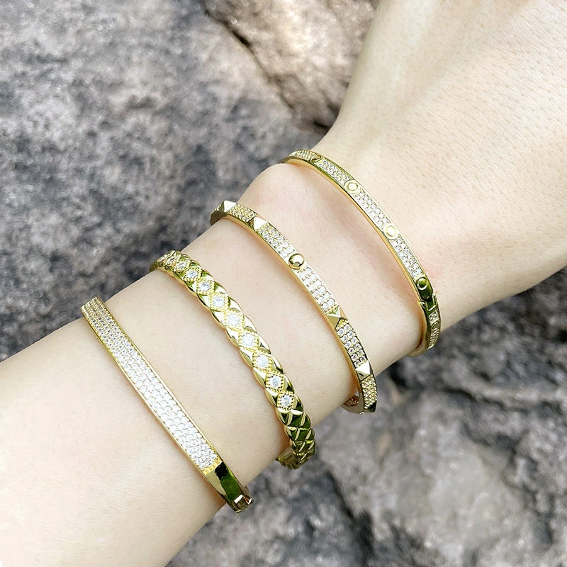 European and American fashion personality exaggerated leopard bracelet inlaid with zircon narrow plate starry sky nail open bracelet female brd22