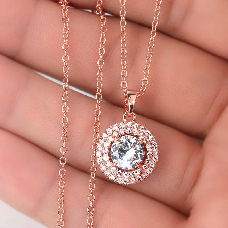 New necklace hot selling copper plated rose gold full inlaid zircon necklace jewelry manufacturers wholesale