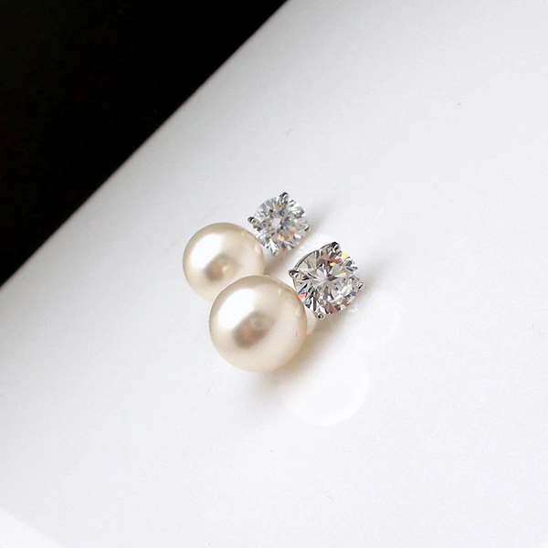 Ruili celebrity-style earrings, elegant women's simulated pearl single diamond earrings, fashionable evening earrings