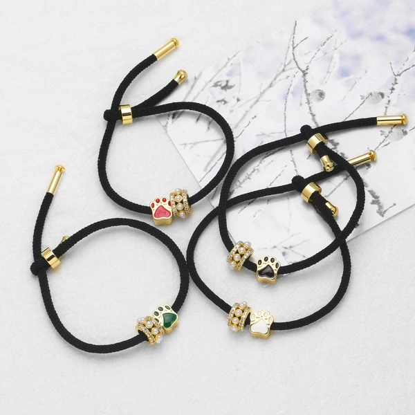 AS jewelry European and American simple fashion pearl dog paw oil drop pendant black hand rope bracelet female bra26